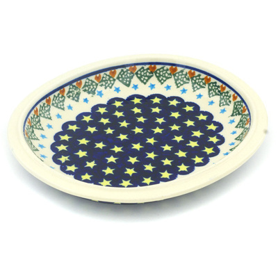Polish Pottery Platter 8&quot; Peacock Stars