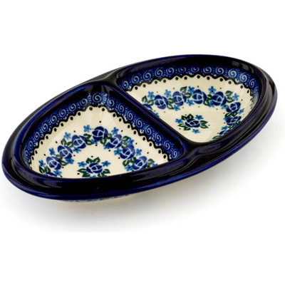 Polish Pottery Platter 9&quot; Blue Bud Sea