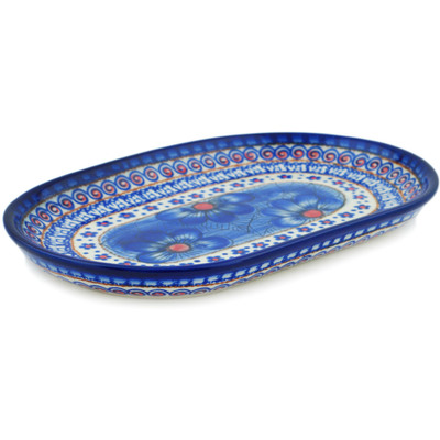 Polish Pottery Platter 9&quot; Blue Heaven