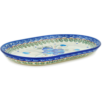 Polish Pottery Platter 9&quot; Blue Pansy