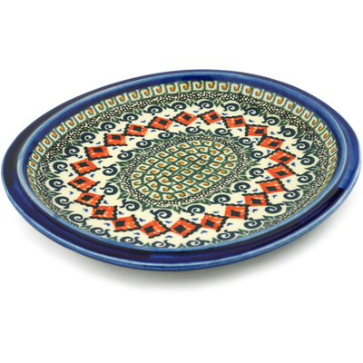 Polish Pottery Platter 9&quot; Green Mosaic UNIKAT