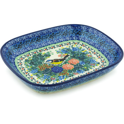Polish Pottery Platter 9&quot; Robbin&#039;s Meadow UNIKAT