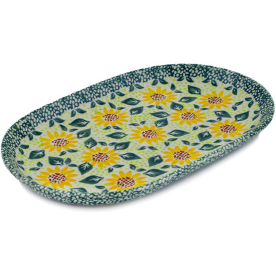 Polish Pottery Platter 9&quot; Sunflower Fields