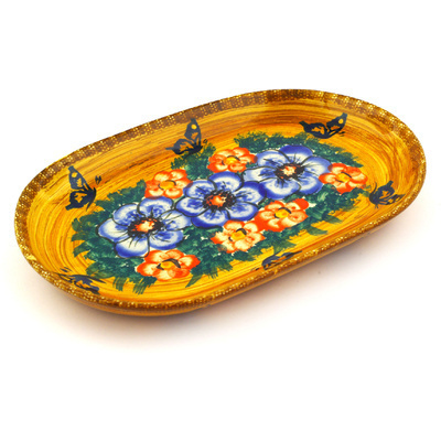 Polish Pottery Platter 9&quot; Tropical Wildflowers UNIKAT