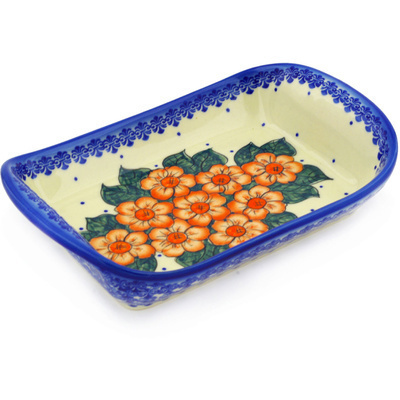 Polish Pottery Platter with Handles 10&quot; Bed Of Orange UNIKAT