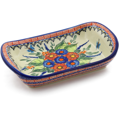 Polish Pottery Platter with Handles 10&quot; Spring Splendor UNIKAT