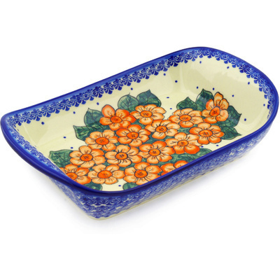 Polish Pottery Platter with Handles 11&quot; Bed Of Orange UNIKAT