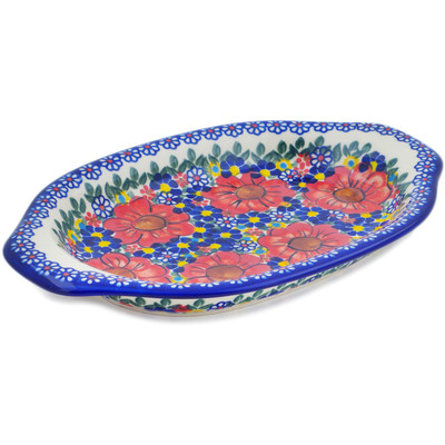 Polish Pottery Platter with Handles 12&quot; Bold Sights UNIKAT