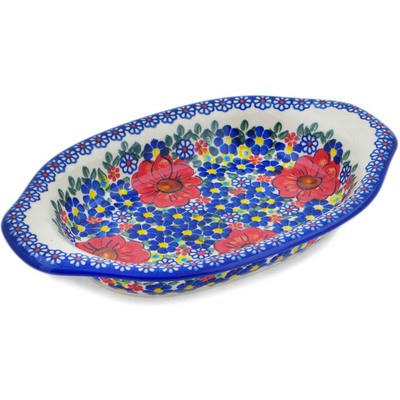 Polish Pottery Platter with Handles 13&quot; Bold Sights UNIKAT