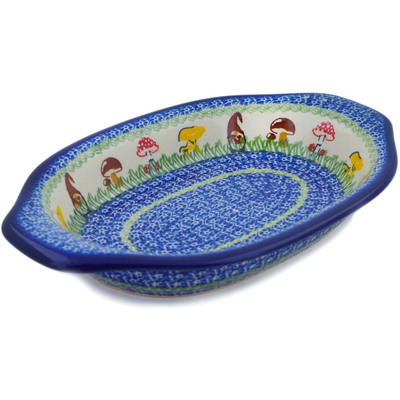 Polish Pottery Platter with Handles 13&quot; Mushroom Garden