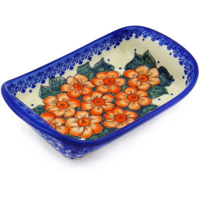 Polish Pottery Platter with Handles 7&quot; Bed Of Orange UNIKAT
