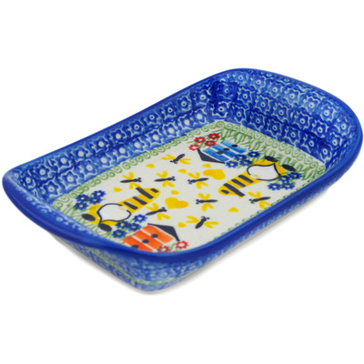 Polish Pottery Platter with Handles 7&quot; Beekeeper Gnome UNIKAT