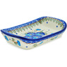 Polish Pottery Platter with Handles 7&quot; Blue Pansy