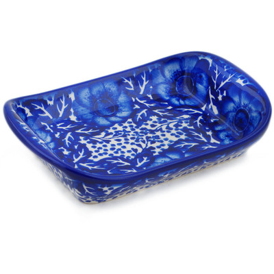 Polish Pottery Platter with Handles 7&quot; Cobalt Fantasy