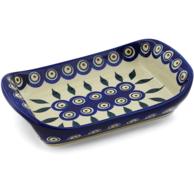 Polish Pottery Platter with Handles 7&quot; Peacock
