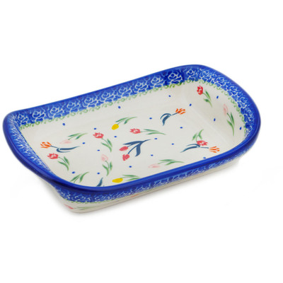 Polish Pottery Platter with Handles 7&quot; Tulip Meadow