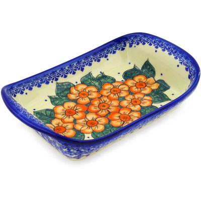 Polish Pottery Platter with Handles 9&quot; Bed Of Orange UNIKAT