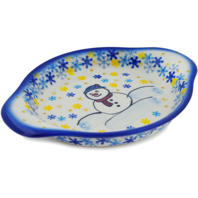 Polish Pottery Platter with Handles 9&quot; Delightful Snowfall