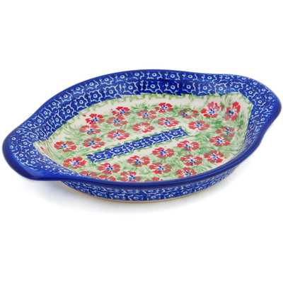 Polish Pottery Platter with Handles 9&quot; Midsummer Bloom