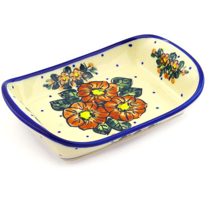 Polish Pottery Platter with Handles 9&quot; Red Bouquet