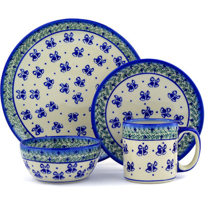 Polish Pottery Polish Pottery Place Setting 4-Piece: 10&frac12;&quot; dinner plate, 7&frac12;&quot; dessert or side plate, 5&frac14;&quot; bowl and a 12 oz mug Royal Bells