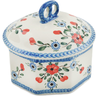 Polish Pottery Pretzel Jar 6&quot; Cherry Blossoms