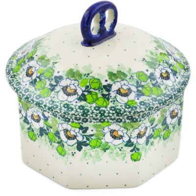 Polish Pottery Pretzel Jar 6&quot; Daisies Wreath UNIKAT