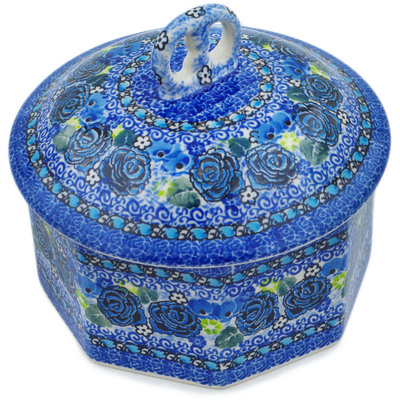 Polish Pottery Pretzel Jar 6&quot; Garden At Midnight UNIKAT