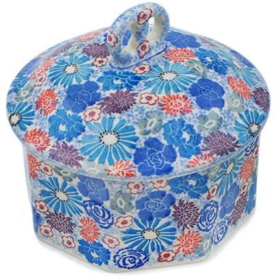 Polish Pottery Pretzel Jar 6&quot; Jewel Toned Meadow UNIKAT