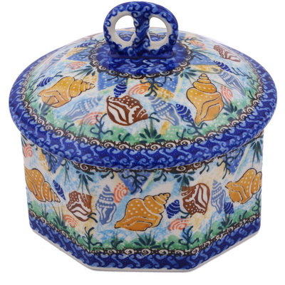 Polish Pottery Pretzel Jar 6&quot; Ocean Whisper UNIKAT