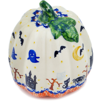 Polish Pottery Pumpkin Figurine 6&quot; Halloween Spooky Vibe