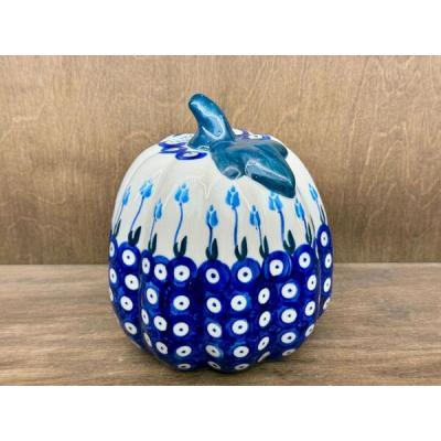 Polish Pottery Pumpkin Figurine 6&quot; Peacock Tulip Garden