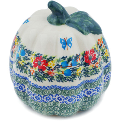 Polish Pottery Pumpkin Figurine 6&quot; Ring Of Flowers UNIKAT