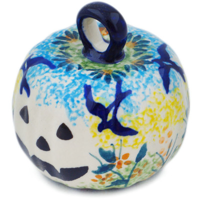 Polish Pottery Pumpkin Ornament 2&quot; Birds In The Sunset UNIKAT