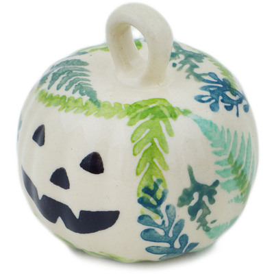 Polish Pottery Pumpkin Ornament 2&quot; Fern Frenzy UNIKAT