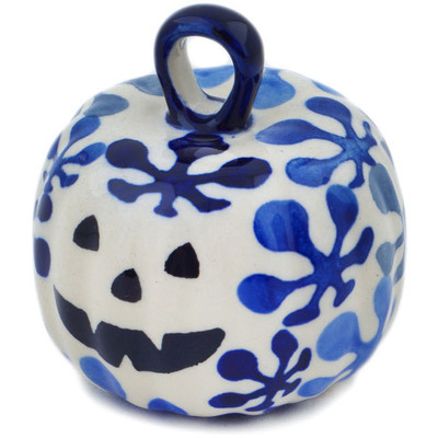 Polish Pottery Pumpkin Ornament 2&quot; Flower Clouds UNIKAT