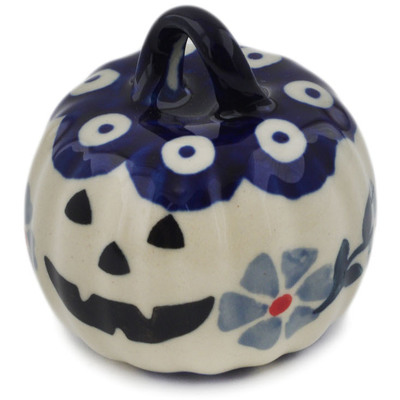 Polish Pottery Pumpkin Ornament 2&quot; Peacock Forget-me-not