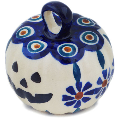 Polish Pottery Pumpkin Ornament 2&quot; Peacock