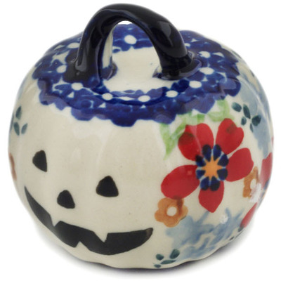 Polish Pottery Pumpkin Ornament 2&quot; Red Flower Meadow