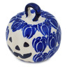 Polish Pottery Pumpkin Ornament 2&quot; Retro Blue Tulips