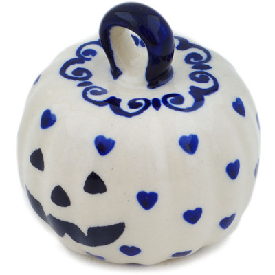 Polish Pottery Pumpkin Ornament 2&quot; Sea Of Hearts