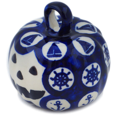 Polish Pottery Pumpkin Ornament 2&quot; Set Sail Into The Blue