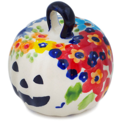 Polish Pottery Pumpkin Ornament 2&quot; Vibrant Hanging Garden UNIKAT