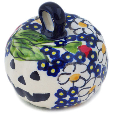 Polish Pottery Pumpkin Ornament 2&quot; Vivid Garden UNIKAT