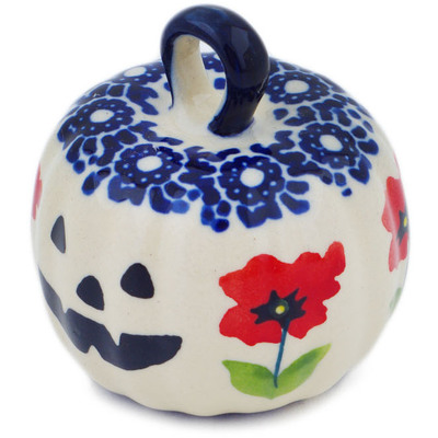 Polish Pottery Pumpkin Ornament 2&quot; Wind-blown Poppies