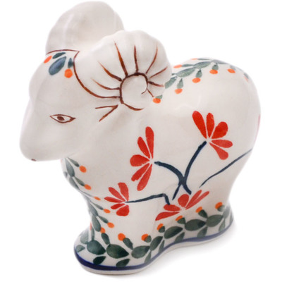 Polish Pottery Ram Figurine 4&quot; Blossoming Prickly Pear