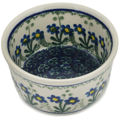 Polish Pottery Ramekin Bowl Small Blue Daisy Circle