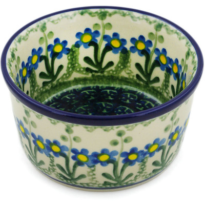 Polish Pottery Ramekin Bowl Small Blue Daisy Circle