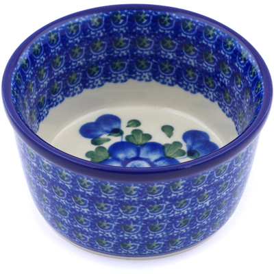 Polish Pottery Ramekin Bowl Small Blue Poppies