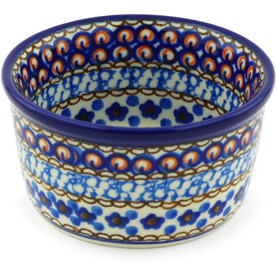 Polish Pottery Ramekin Bowl Small Blue Poppies UNIKAT
